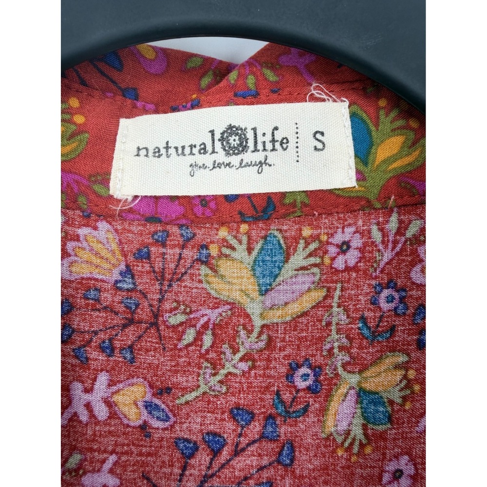 Natural Life Womens S Rust Floral Tiered Midi Dress Long Sleeve Boho Fall - Picture 7 of 8